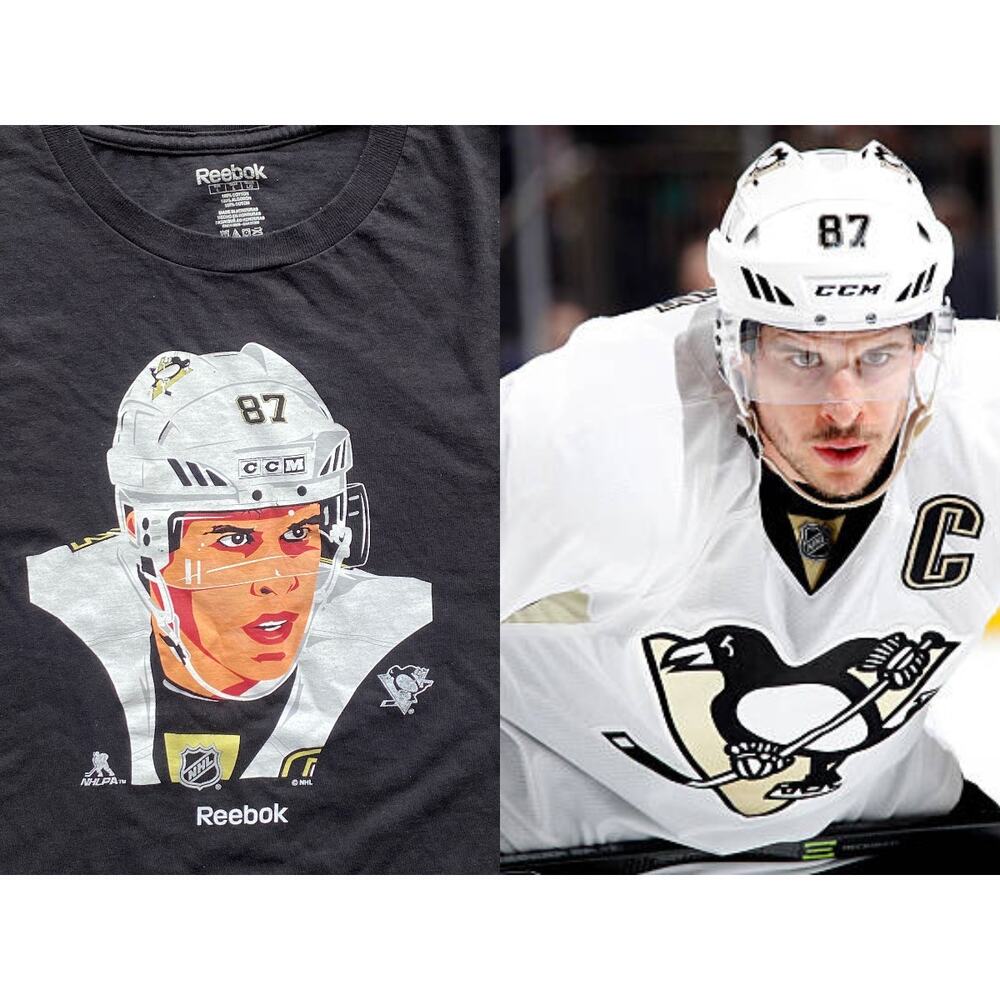 Sidney CROSBY 87 Pittsburgh Penguins 2010s REBOOK ccm T-shirt L black NHL vtg